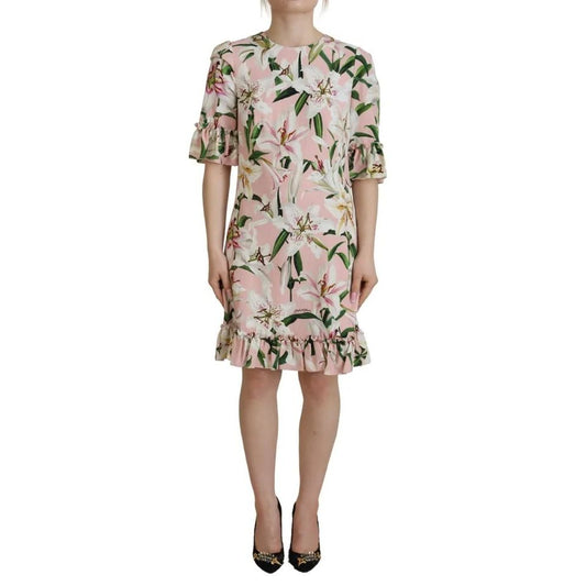 Dolce & Gabbana Pink Lily Viscose Sheath Knee Length Dress