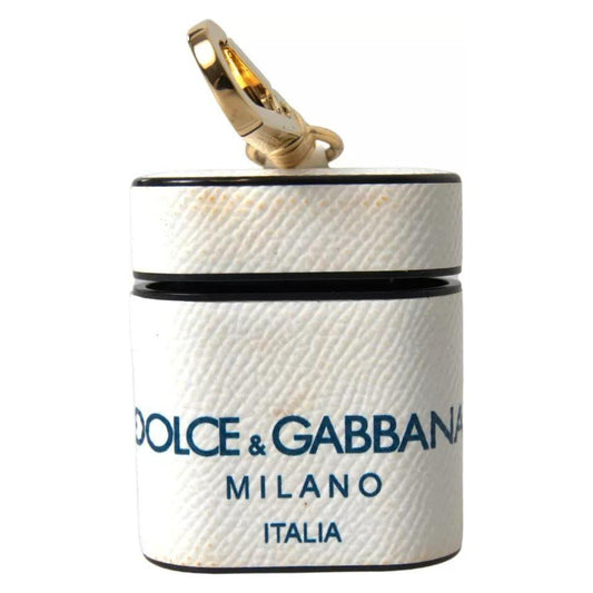 Dolce & Gabbana White Blue Calf Leather Logo Print Strap Airpods Case 1728,67345645728,Accessories,Airpod Holders - Other Accessories - Accessories,Dolce & Gabbana,Material: 100% Calf Leather,Other - Women - Accessories,Other Accessories - Accessories,Pre