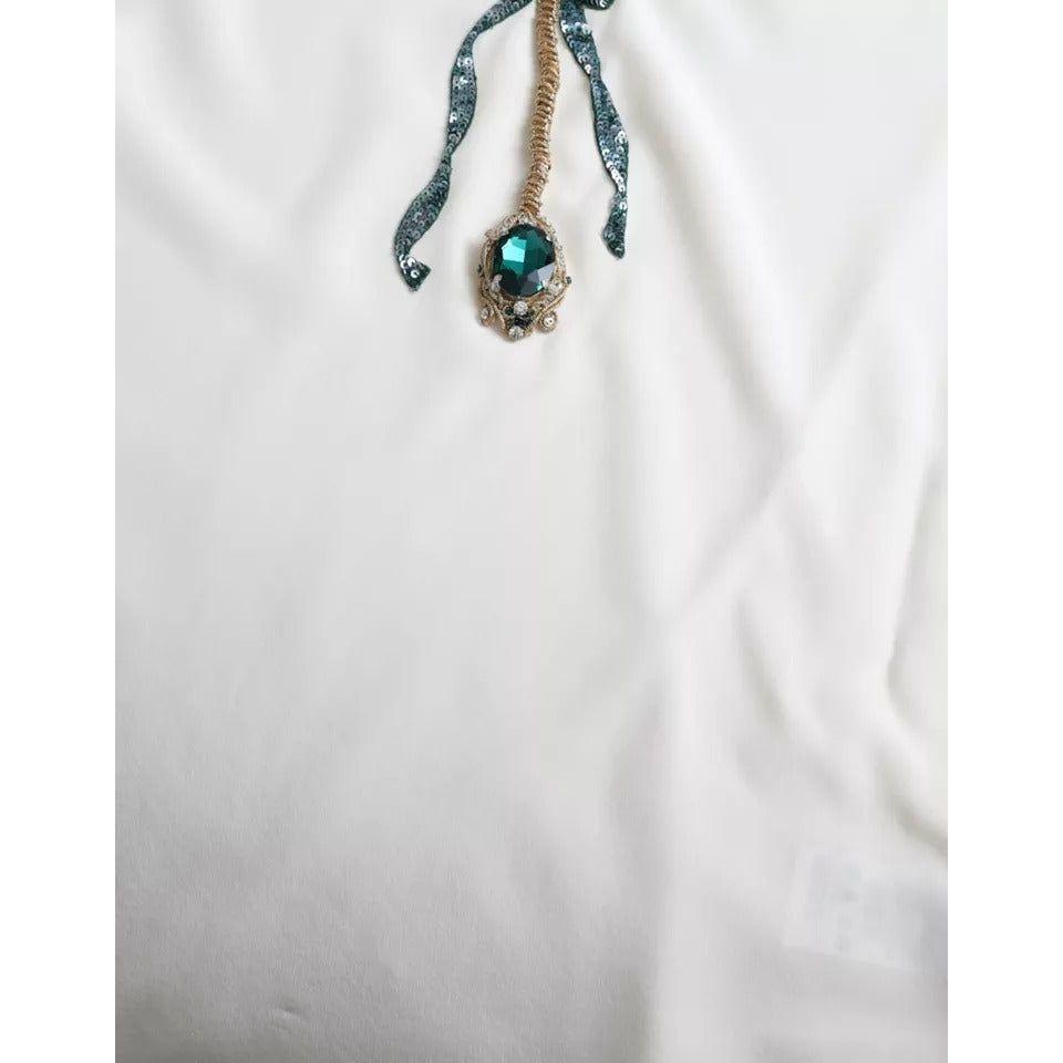 بلوزة دولتشي آند غابانا من الحرير الأبيض بأكمام 3/4