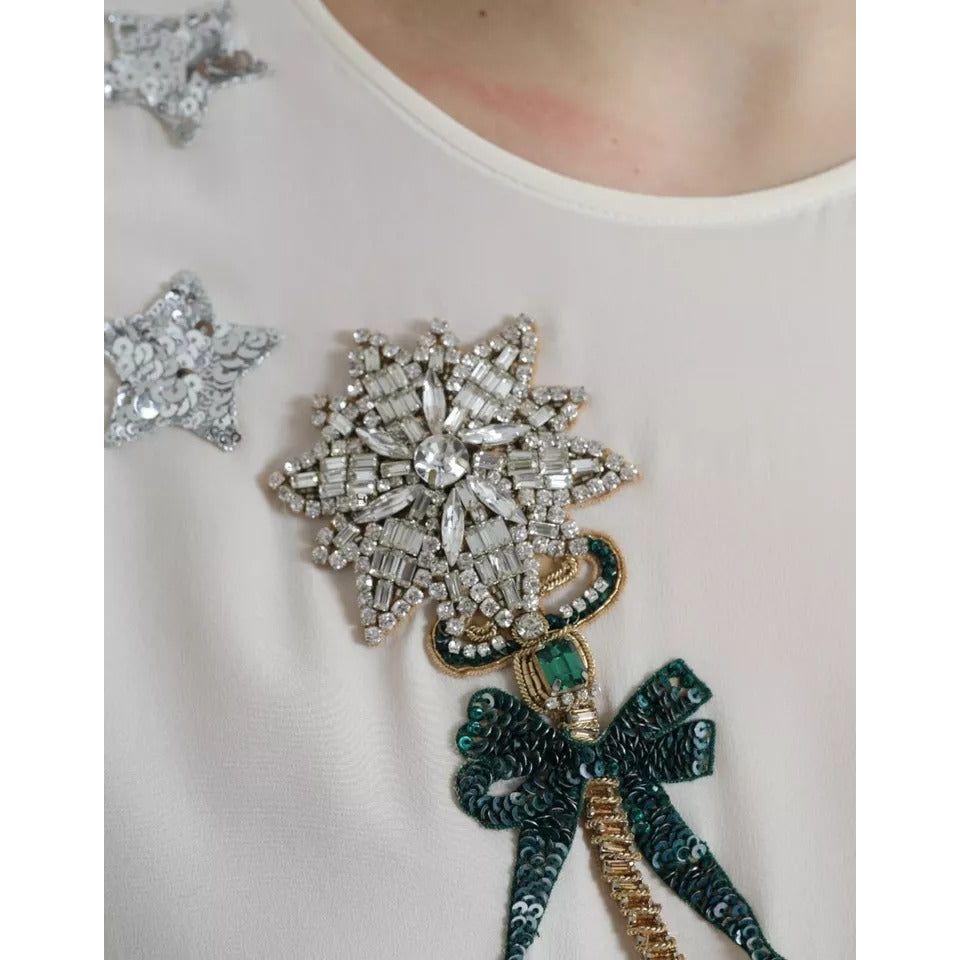 بلوزة دولتشي آند غابانا من الحرير الأبيض بأكمام 3/4