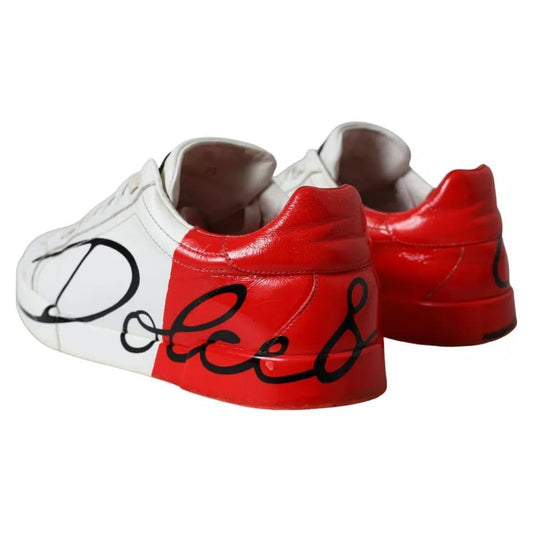 Dolce & Gabbana White Red Leather Logo Low Top Sneakers Shoes Dolce & Gabbana