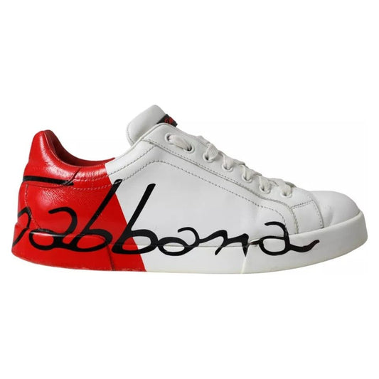 Dolce & Gabbana White Red Leather Logo Low Top Sneakers Shoes Dolce & Gabbana