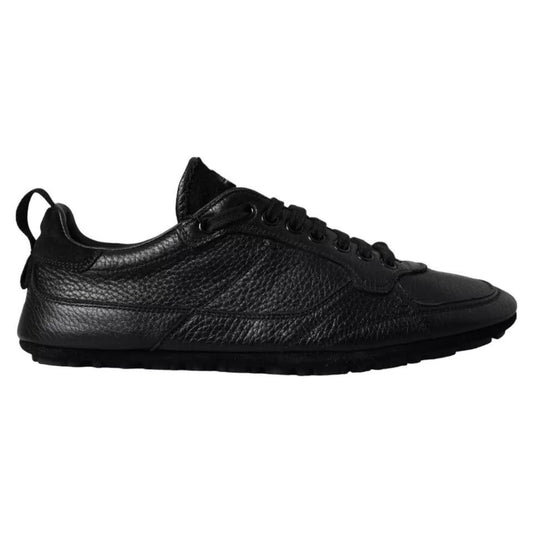 Dolce & Gabbana Black Leather Crown Low Top Sneakers Men Shoes Dolce & Gabbana