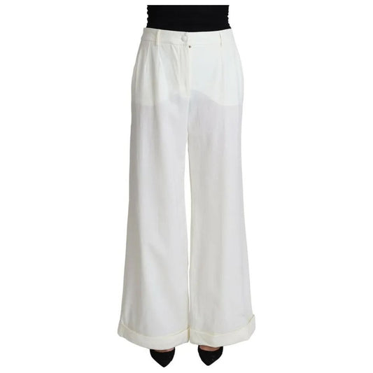 Dolce & Gabbana White Wide Leg Virgin Wool Pants Dolce & Gabbana