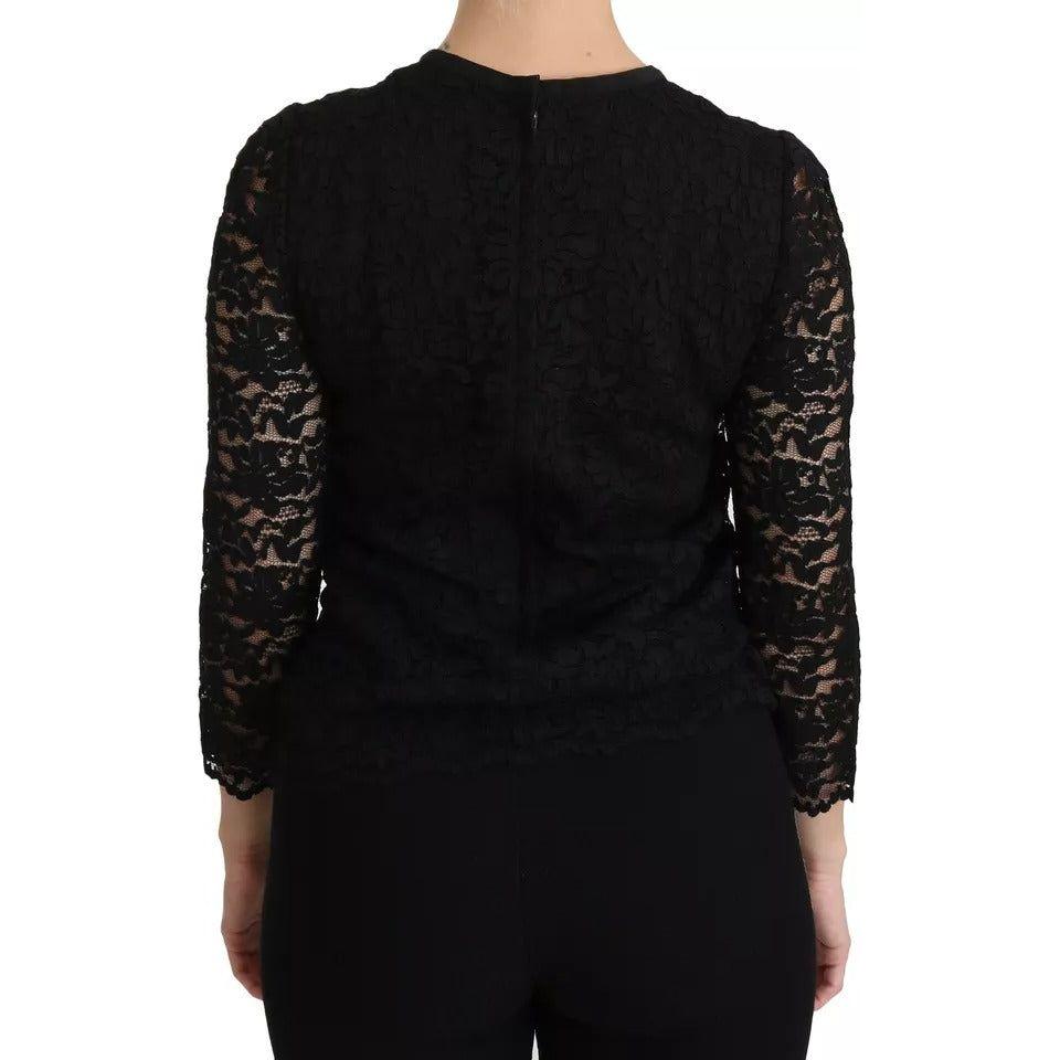 Dolce & Gabbana Black Lace Long Sleeve Blouse Nylon Top Dolce & Gabbana