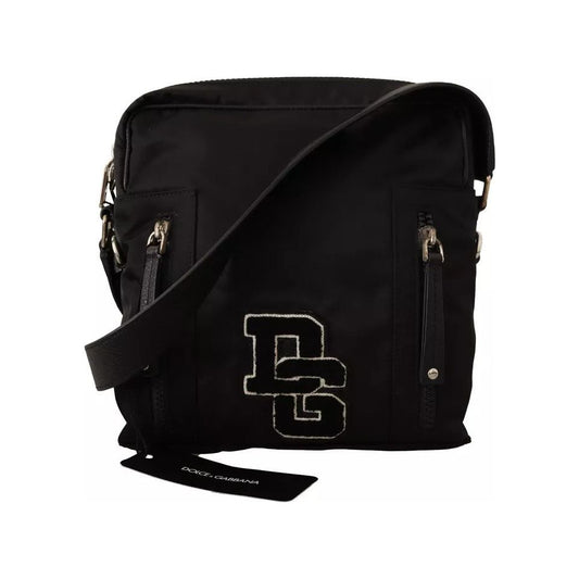 Black Nylon Leather DG Logo Patch Messenger Cross Body Bag