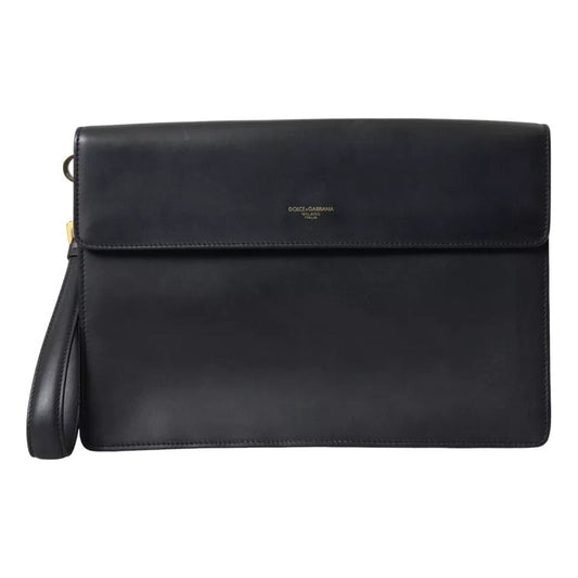 Dolce & Gabbana Black Calf Leather Large Logo Document Holder Clutch Men Bag Dolce & Gabbana