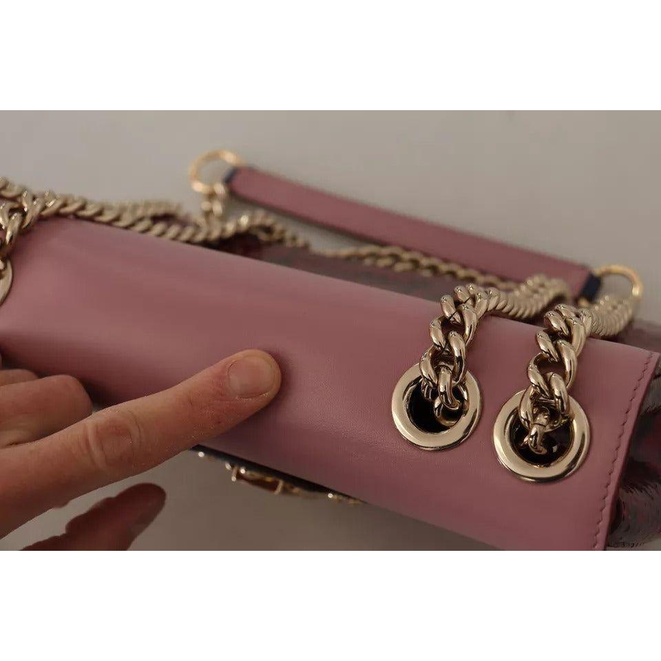 Dolce & Gabbana Pink Red Exotic Skins Gold Chain Purse LUCIA Leather Bag Dolce & Gabbana