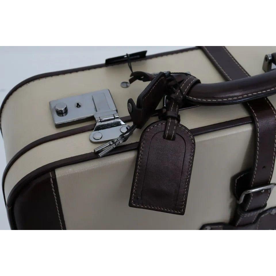 Dolce & Gabbana Brown Beige Leather Mens Travel Suitcase Luggage Bag Dolce & Gabbana