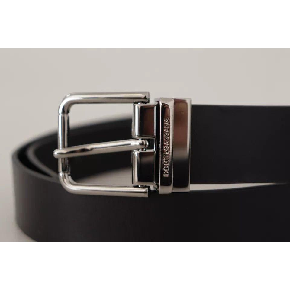 Dolce & Gabbana Black Calf Leather Logo Engraved Metal Buckle Belt Dolce & Gabbana