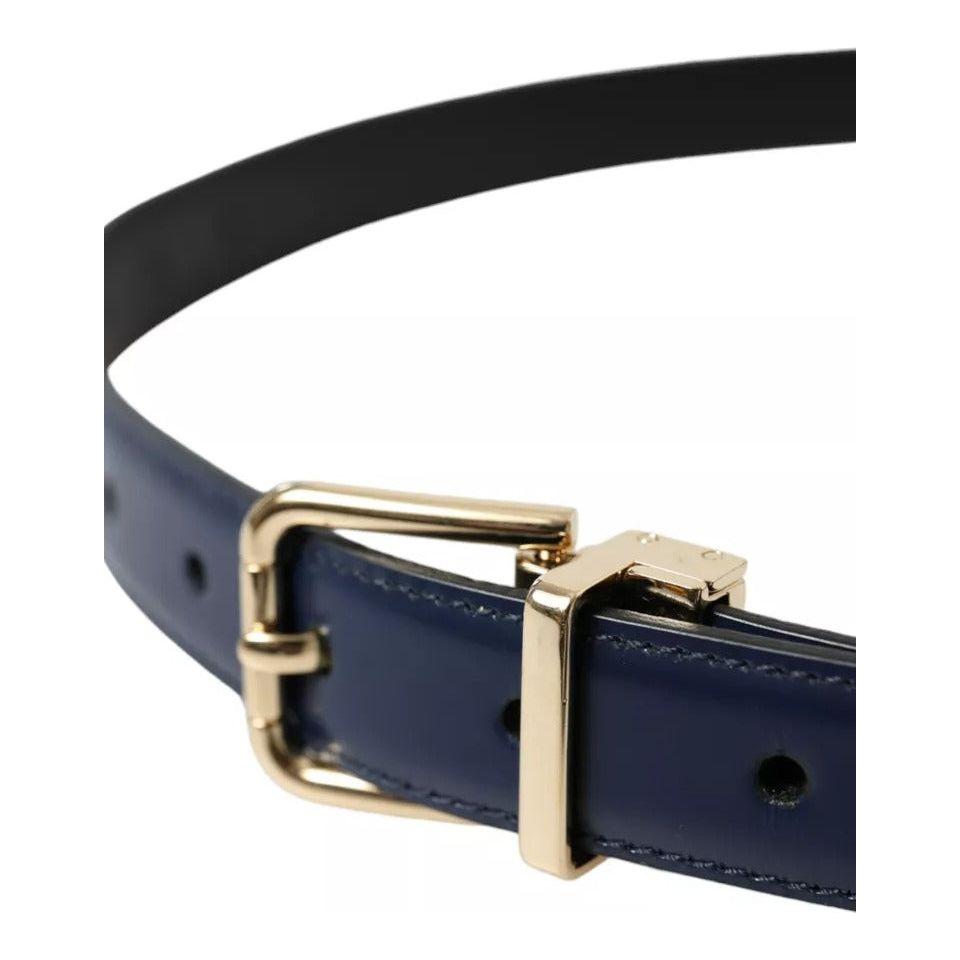 Dolce & Gabbana Blue Leather Gold Metal Buckle Men Belt Dolce & Gabbana