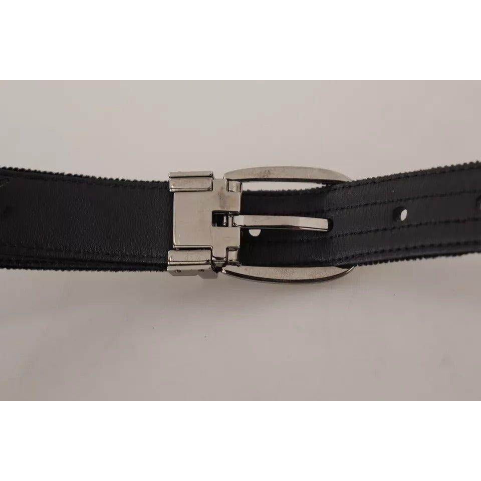 Dolce & Gabbana Black Velvet Silver Tone Metal Logo Buckle Belt Dolce & Gabbana