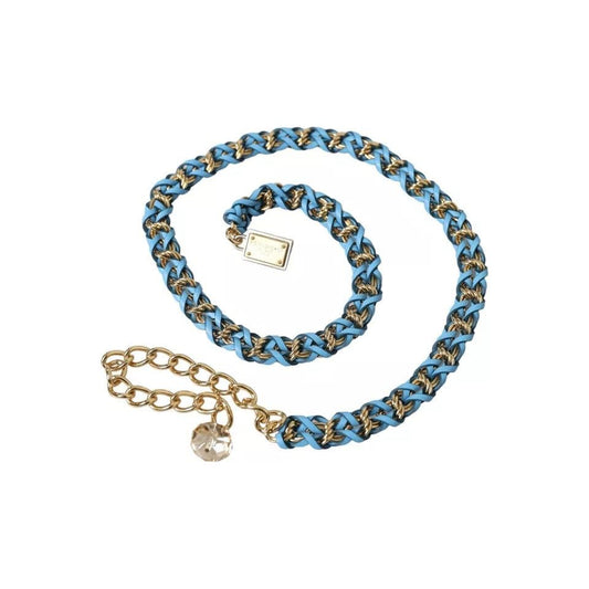 Dolce & Gabbana Blue Braided Gold Brass Chain Waist Belt Dolce & Gabbana