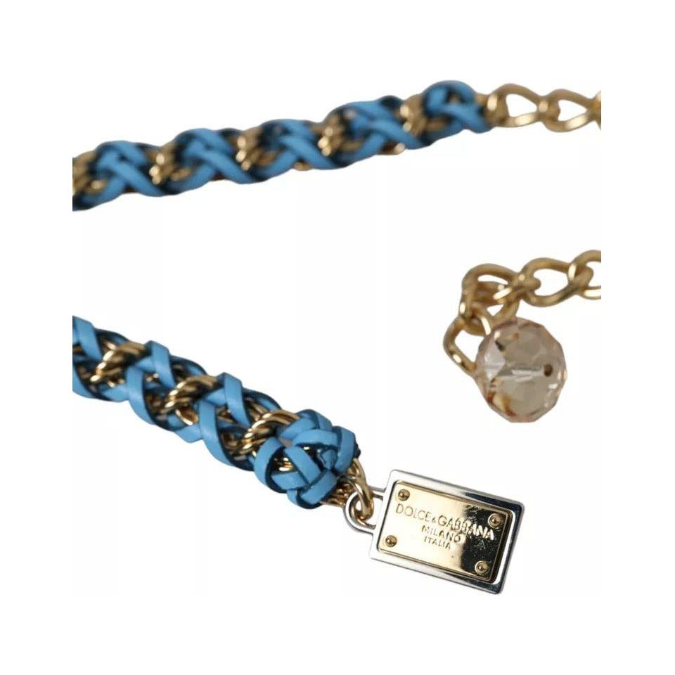 Dolce & Gabbana Blue Braided Gold Brass Chain Waist Belt Dolce & Gabbana