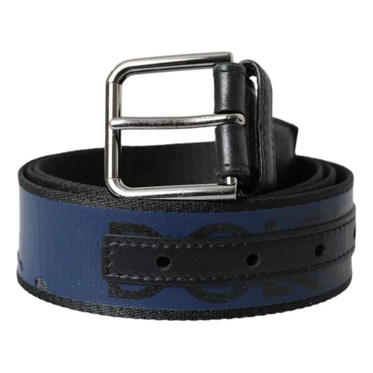 Dolce & Gabbana Blue Leather Logo Print Metal Buckle Men Belt Dolce & Gabbana