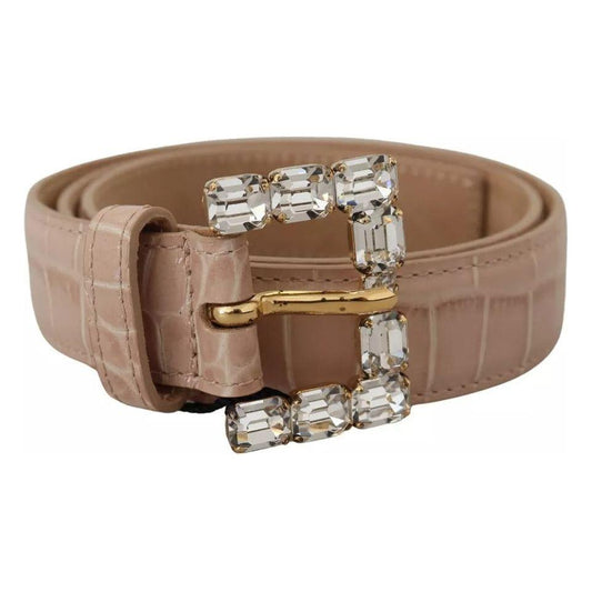 Dolce & Gabbana Beige Leather Crystal Buckle Women Belt Dolce & Gabbana