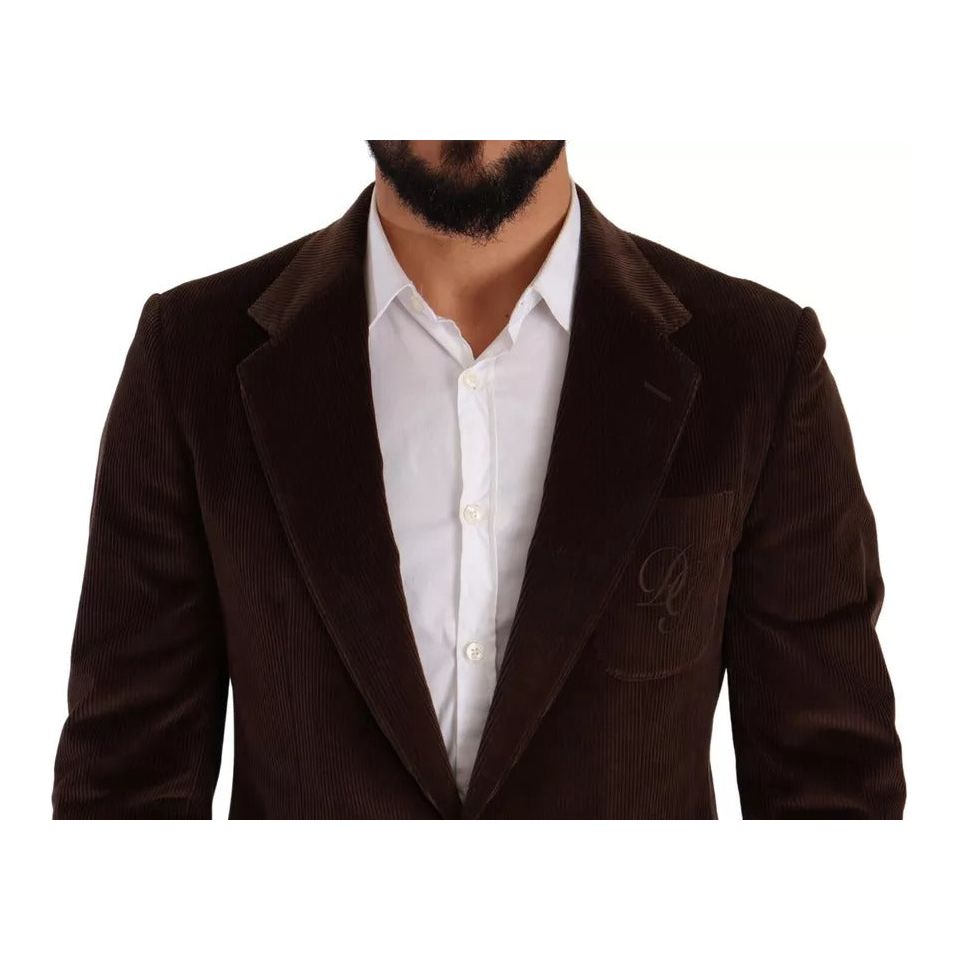 Dolce & Gabbana Brown Corduroy Slim Fit Coat DG Logo Blazer Dolce & Gabbana