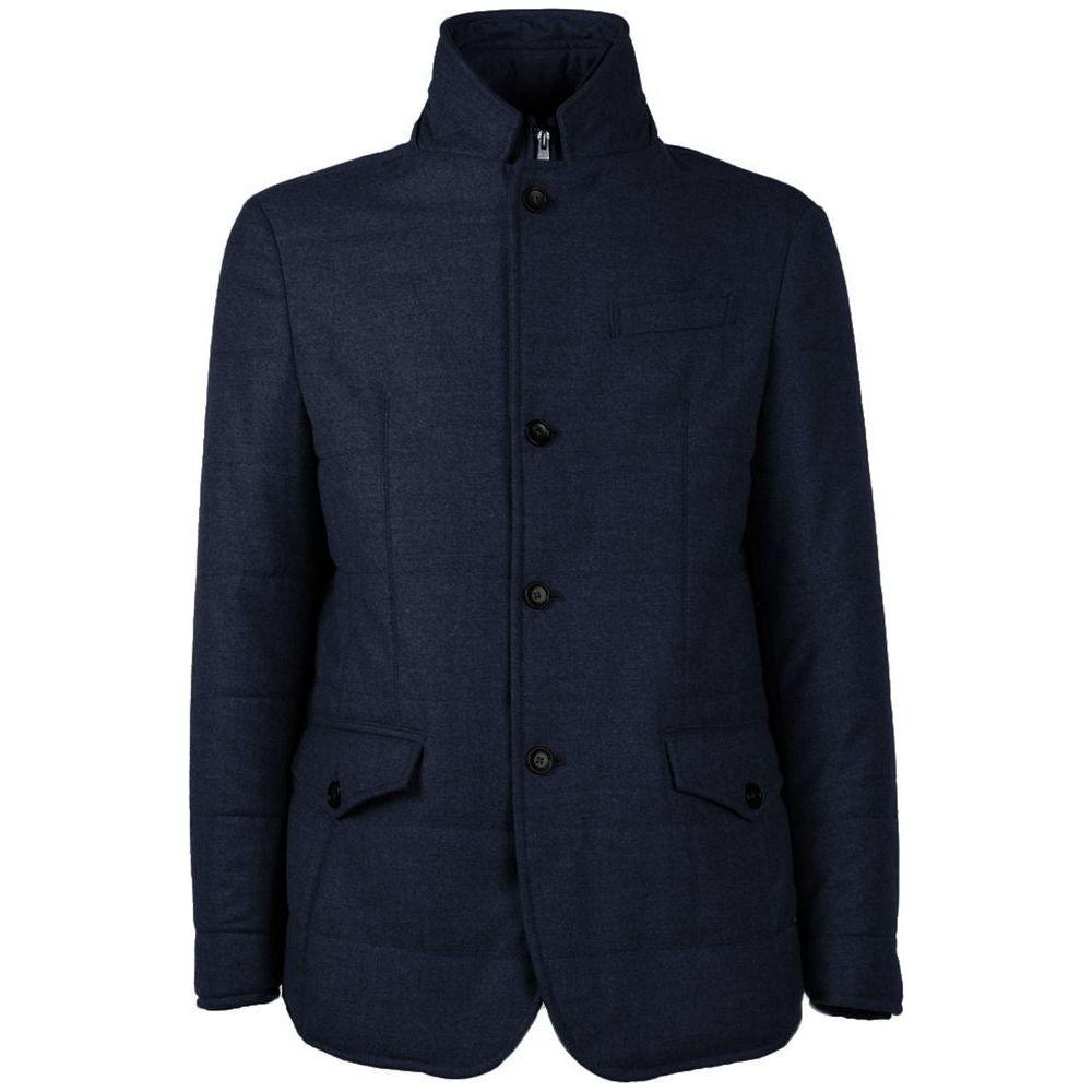 Made in Italy Blue Wool Men Coat Made in Italy