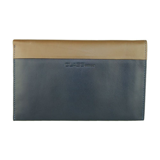 Cavalli Class Sleek Blue and Beige Leather Wallet MAN WALLETS Cavalli Class