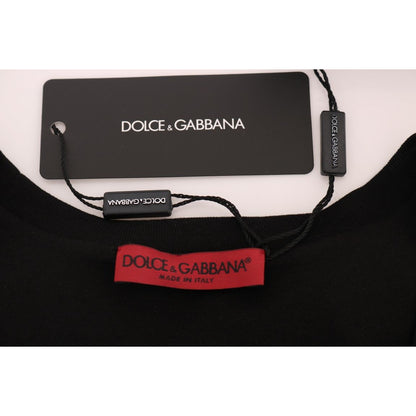 Dolce & Gabbana Black Cotton Floral Crystal Tank Top