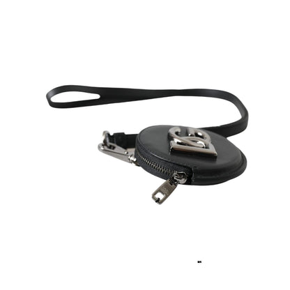 Dolce & Gabbana Black Round Leather DG Logo Coin Purse Lanyard Wallet