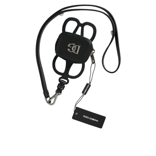 Dolce & Gabbana Black Calfskin Leather DG Logo Coin Purse Lanyard Wallet Dolce & Gabbana