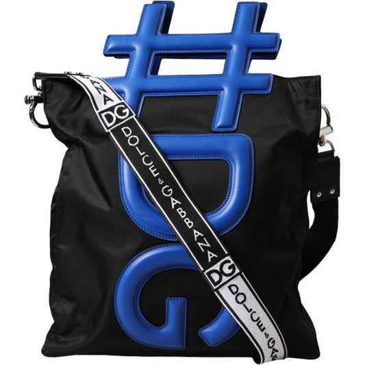 Dolce & Gabbana Black Nylon Blue Leather Hashtag Shopping Tote Bag Dolce & Gabbana Black
