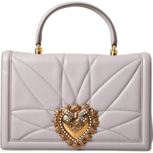 Dolce & Gabbana Light Gray Devotion Gold Heart Leather Shoulder Bag Dolce & Gabbana