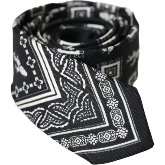 Dolce & Gabbana Black Patterned 100%Silk Adjustable Tie Dolce & Gabbana