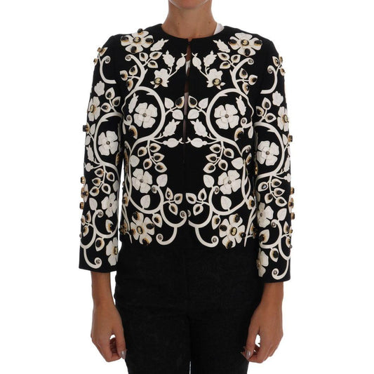 Dolce & Gabbana Black Baroque Floral Crystal Jacket Coats & Jackets