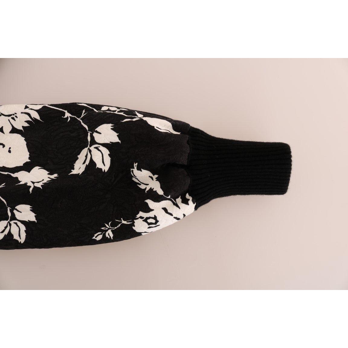 花卉锦缎黑色毛皮毛衣