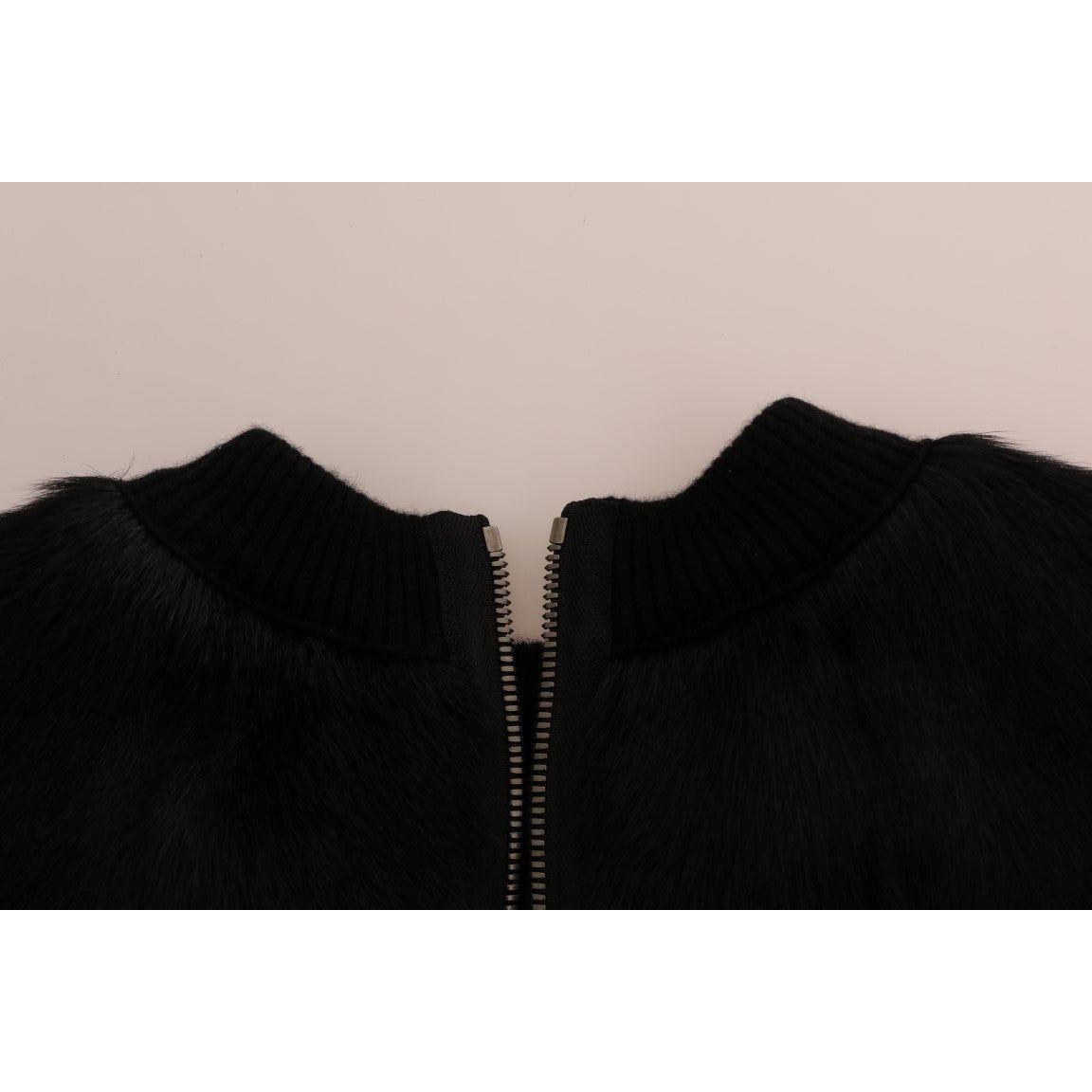 花卉锦缎黑色毛皮毛衣