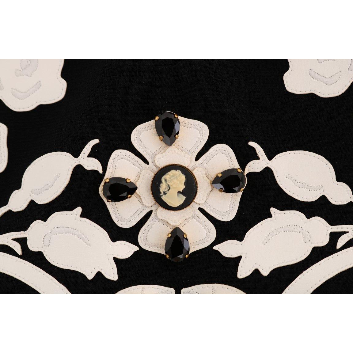 Dolce & Gabbana Black Crystal Floral Pencil Skirt