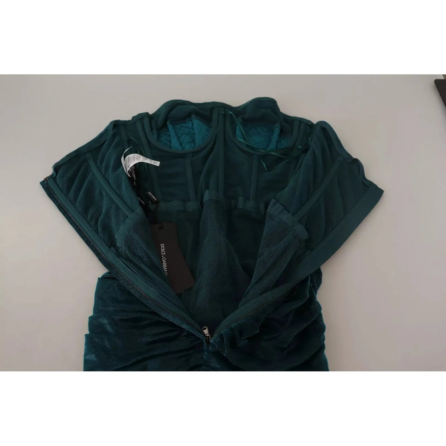 Dolce & Gabbana Turquoise Bustier Bodice Draped Midi Dress. Dolce & Gabbana