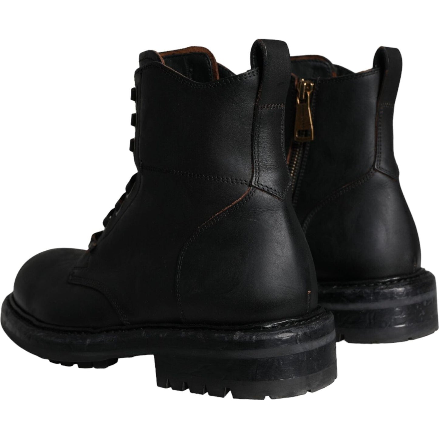 Dolce & Gabbana Black Lace Up Mid Calf Boots Men Shoes Dolce & Gabbana