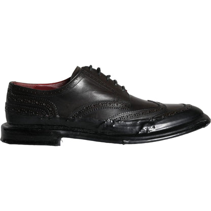 Dolce & Gabbana Black Leather Oxford Wingtip Formal Men Shoes