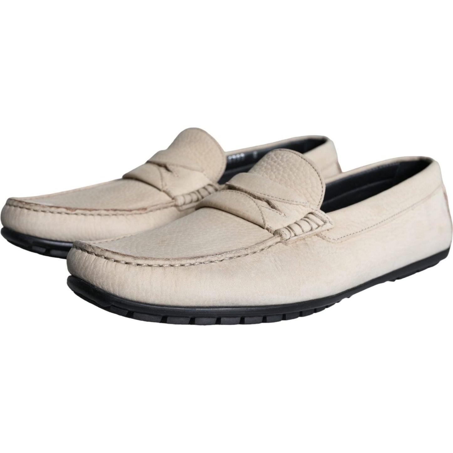 Dolce & Gabbana Beige Leather Slip Mocassin Loafers Men Shoes Dolce & Gabbana