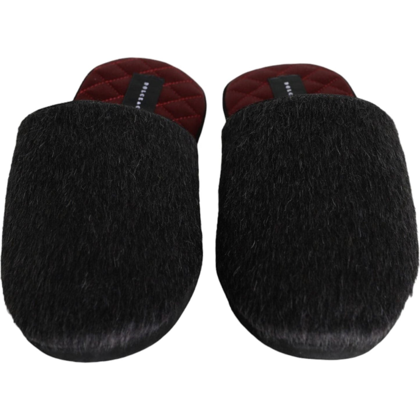 Dolce & Gabbana Black Faux Fur Slides Slippers Slip On Shoes Dolce & Gabbana