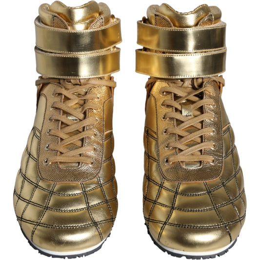 Dolce & Gabbana Gold Leather Sartoria High Top Sneakers Shoes Dolce & Gabbana