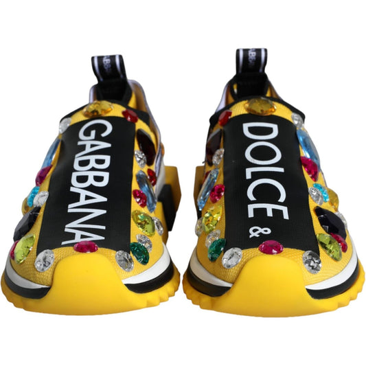 Dolce & Gabbana Yellow Sorrento Crystals Sneakers Womens Shoes Dolce & Gabbana