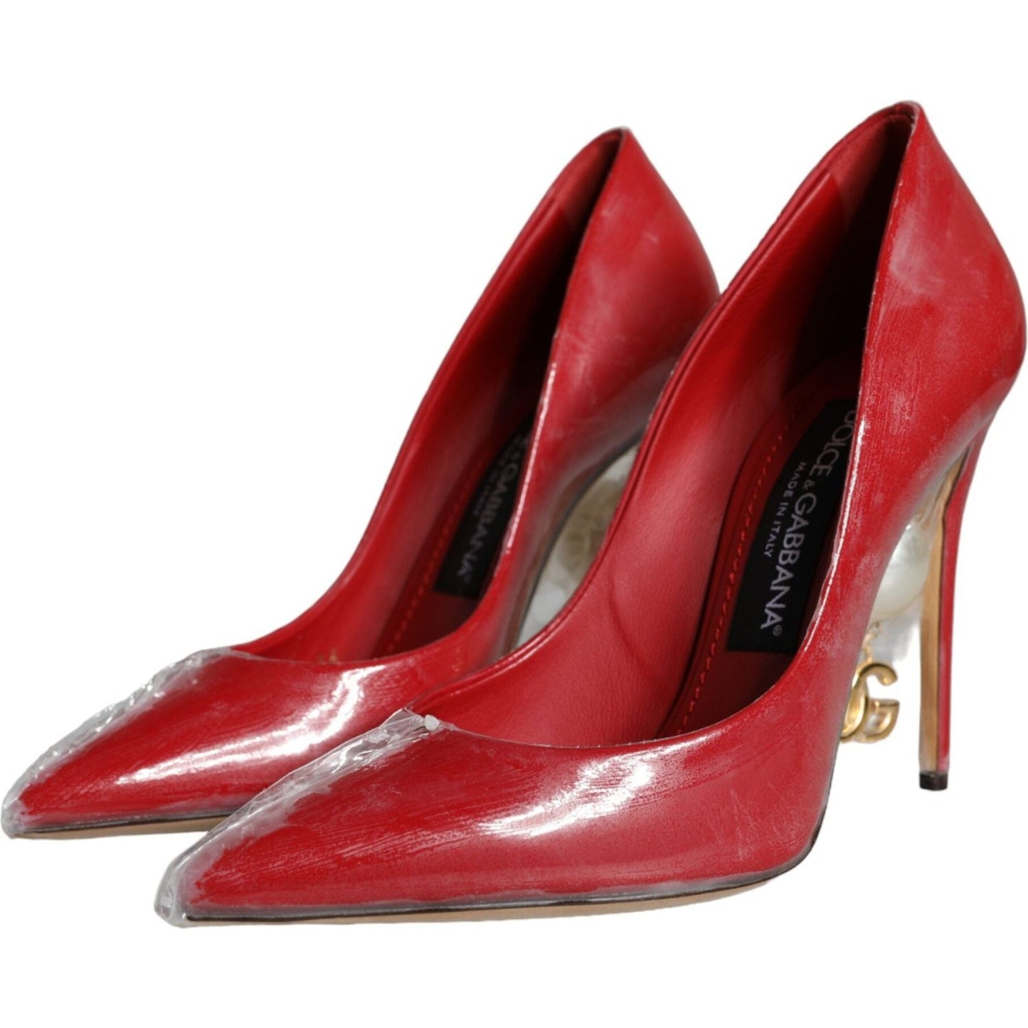 Dolce & Gabbana Red Patent Leather Faux Pearl Heels Pumps Shoes Dolce & Gabbana