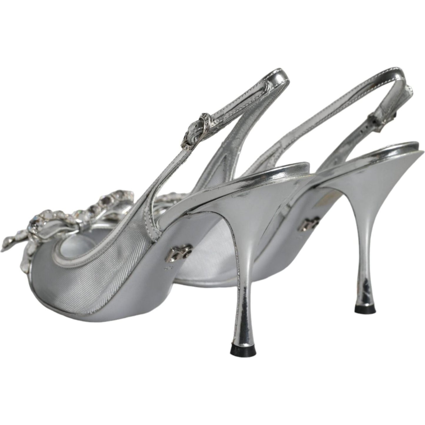 Dolce & Gabbana Silver Mesh Crystal Embellished Slingback Shoes Dolce & Gabbana