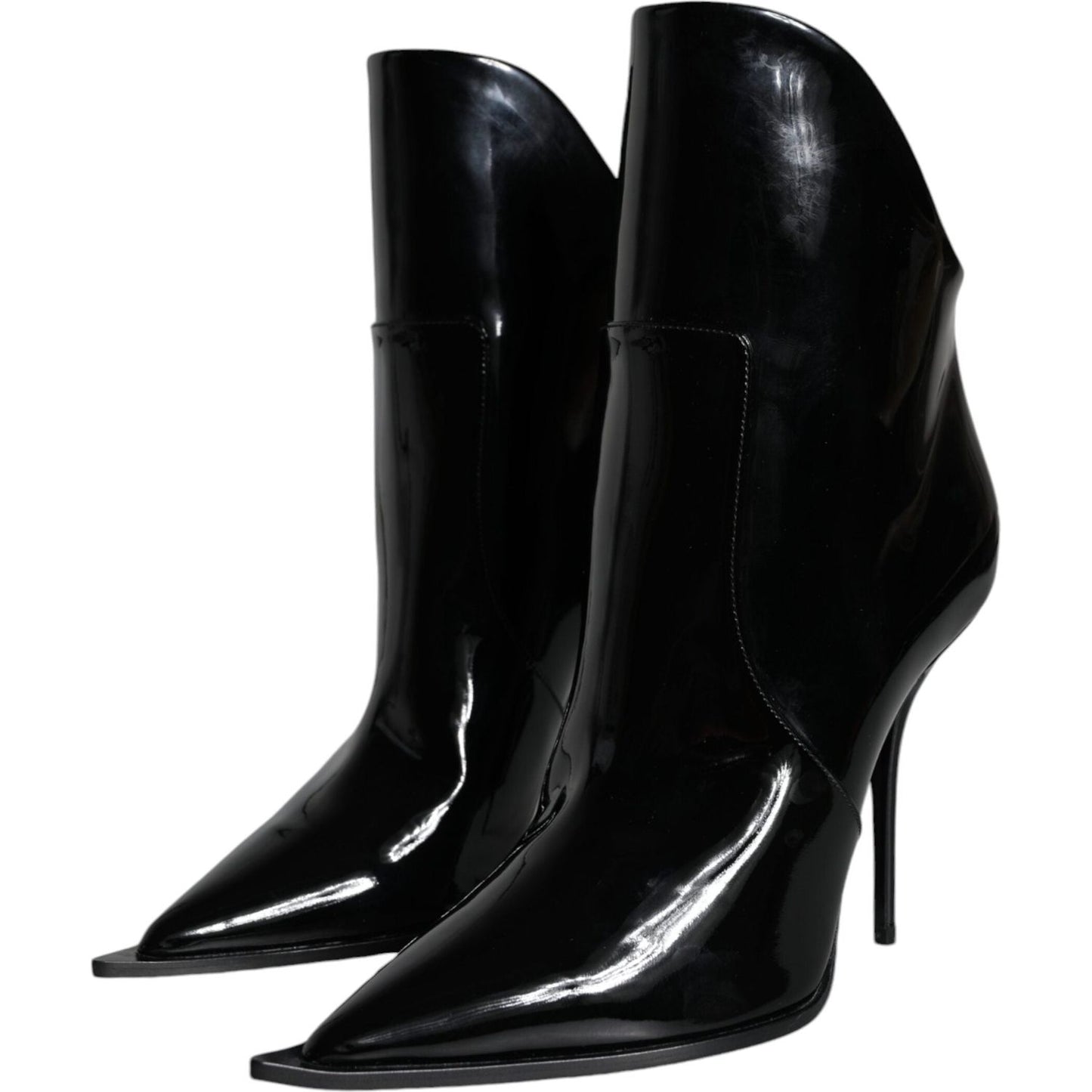 Dolce & Gabbana Black Patent Leather Pointed Ankle Boots Shoes Dolce & Gabbana