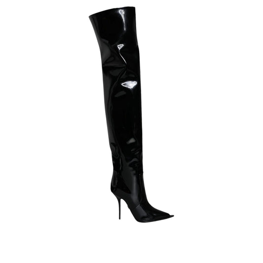 Dolce & Gabbana Black Patent Leather Knee High Boots Shoes 1728,67345645728,Black,Boots - Shoes,Boots - Women - Shoes,Dolce & Gabbana,EU37/US6.5,High Heel - Boots - Shoes,Material: 39% Calf Leather 38% PU 15% Polyester 8% Cotton,Over The Knee - Boots - Sh
