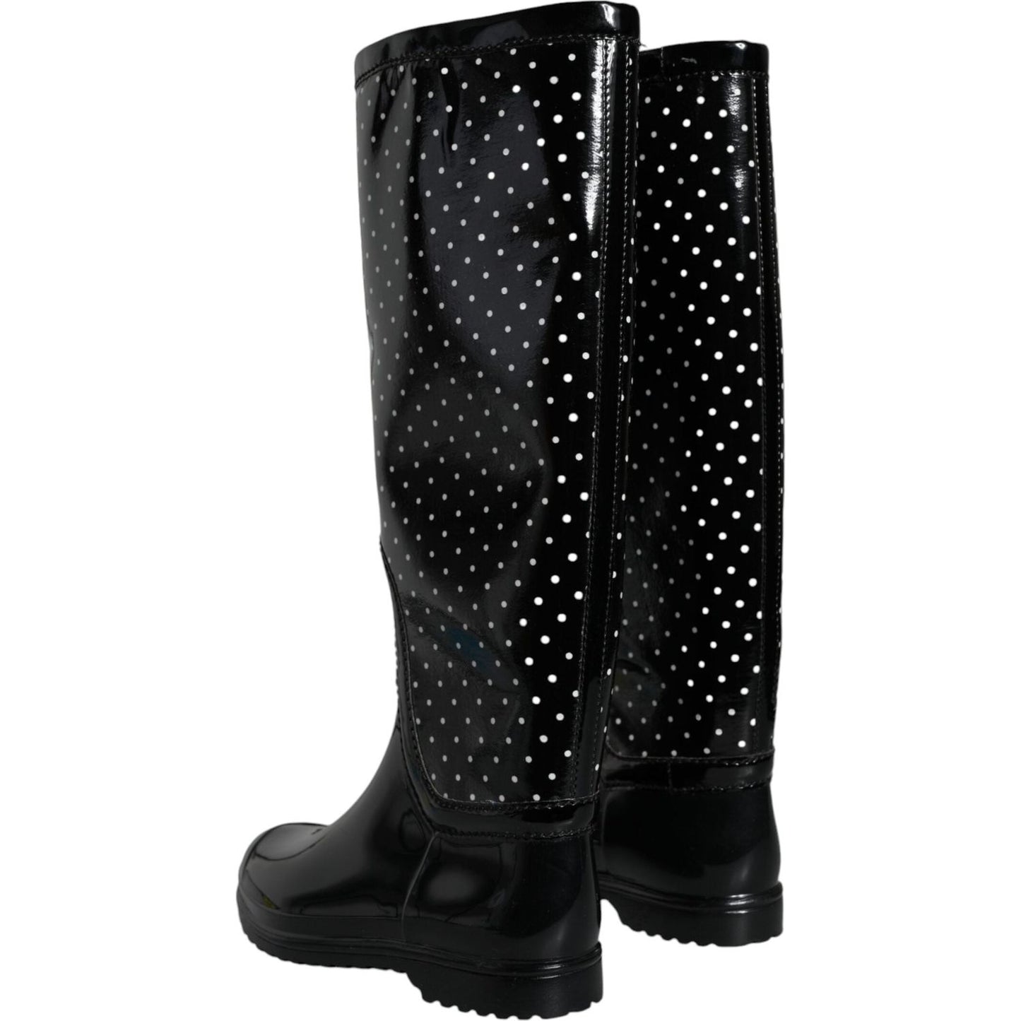 Dolce & Gabbana Black Polka Dot Rubber Knee High Boots Shoes Dolce & Gabbana