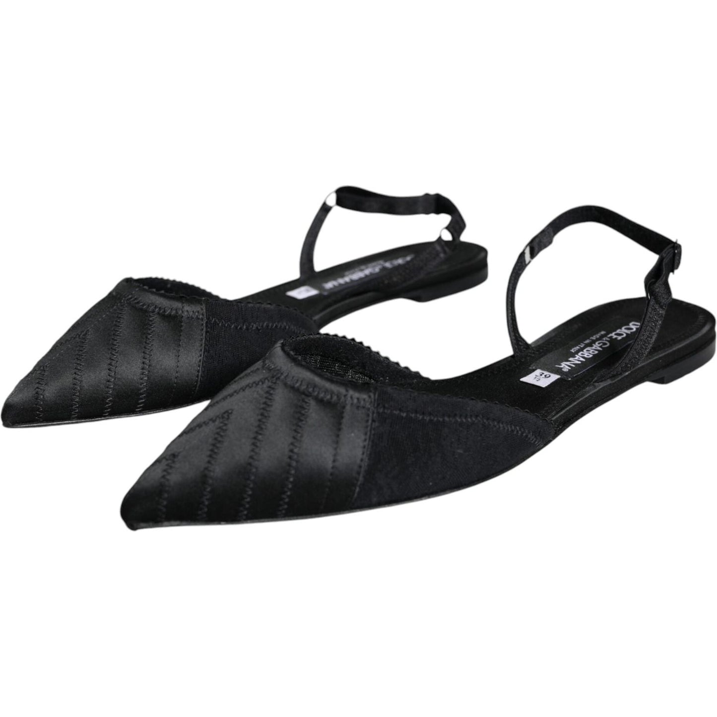 Dolce & Gabbana Black Satin Flats Slingback Sandals Shoes Dolce & Gabbana