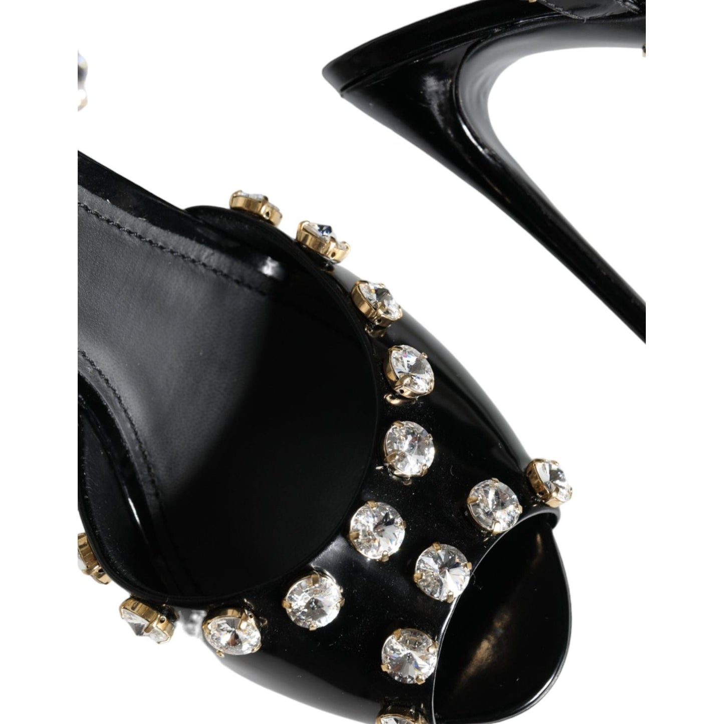 Dolce & Gabbana Black Leather Crystal Ankle Strap Sandals Shoes Dolce & Gabbana