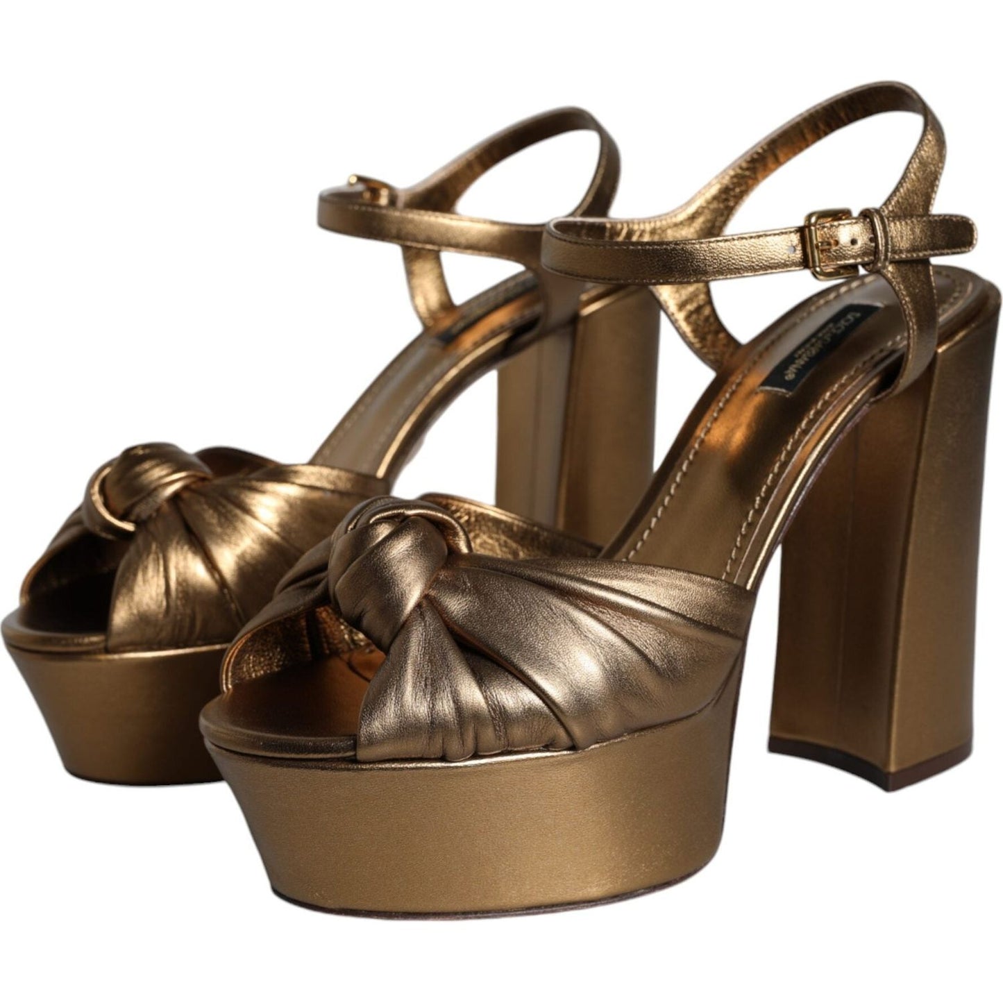 Dolce & Gabbana Gold Leather Platform Keira Sandals Shoes Dolce & Gabbana