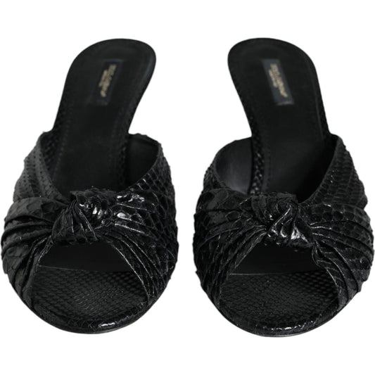 Dolce & Gabbana Black Leather Heels Slides Sandals Shoes Dolce & Gabbana