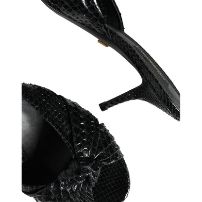 Dolce & Gabbana Black Leather Heels Slides Sandals Shoes